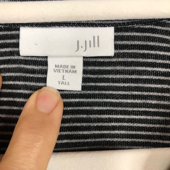 J. Jill Collared Stripe Top Roll Up Sleeve with Button Two Size Stripe - Picture 6 of 9